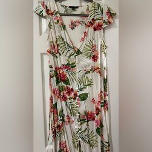 White Tropical Floral Maxi Dress